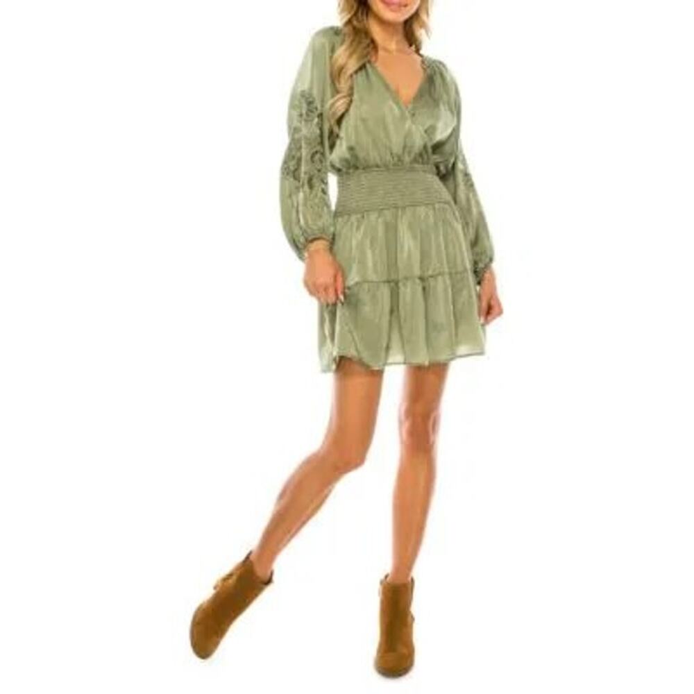 A Collective Story Annie Olive Green Smocked Mini Dress - Size Large NWOT